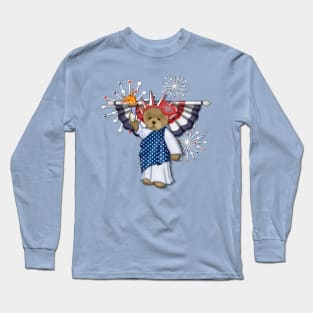 Patriotic Liberty Bear on Blue Long Sleeve T-Shirt